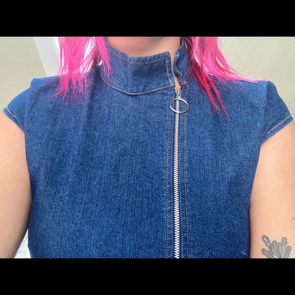 2000s zip up denim dress - Picture 3 of 4